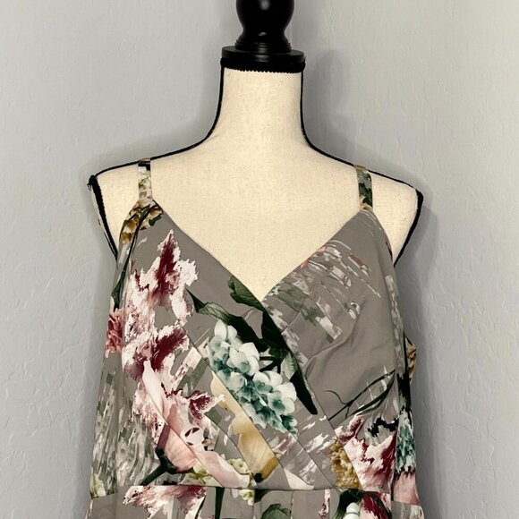 City Chic Elegant Floral Rose Faux Wrap Dress M 18 - Picture 3 of 11